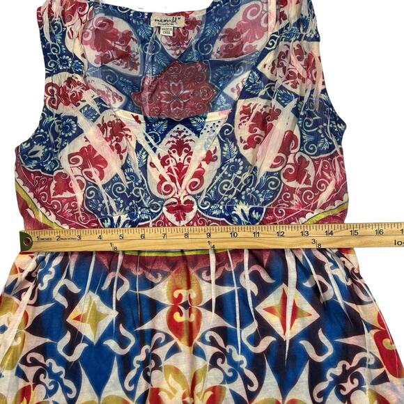 One World M Red Blue Layered Babydoll Top Rhinestone Boho Bling Y2K Fairy - Picture 8 of 11